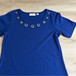 Quacker Factory Blue White Size XS Short Sleeve Striped Hem Knit Dress Grommets Photo 12