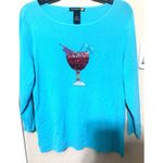 VTG Sweater Works Top Beaded Sequined Turquoise Blue Tank Top Cocktail martini Size XL Photo 0
