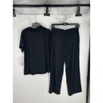 Softies Short Sleeve Notch Collar Capri Wide Leg Baggy Pants Matching Lounge Set Black Photo 1