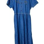 Vintage Pellini Blues Denim Embroidered Maxi Dress Size 16 Blue Photo 0