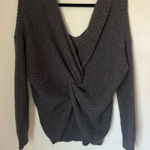 Jun & Ivy  Sweater Womens Size Large Twist Back Open Knit Grey Speckled Pullover Photo 0