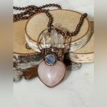 Rose Quartz Heart Necklace with Quartz Points, Kyanite and on 36” chain Pink Photo 3