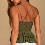 Free People NWT Adella Cami Lace Ruffled Tank Top S Olive Green Moss Boho Photo 2