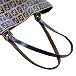 Fendi Zucca Navy Blue Leather and Grey Monogram Canvas Shoulder Bag COA Photo 2