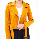 Ivonne Faux Suede Moto Biker Jacket 6 maximalist layered boho grunge rocker Yellow Size M Photo 0