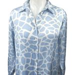ZARA Blue White Silk Satin Animal Print Long Sleeve Button Down Shirt Top Size S Photo 2