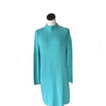 Talbots NWOT  Shaker Stitch Tweed Sweater Dress Turquoise Blue Large Photo 4