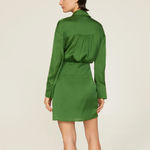 Ba&sh Green Mini Shirt Dress XS Wrap Designer Cocktail Satin Ruched Holiday $340 Photo 2