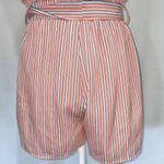 After Market New Pink Striped Ruffle Romper Flutter Trim V-Neck Belted Waist Photo 10