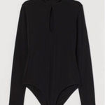 H&M  black long sleeve bodysuit front‎ keyhole cut out size L Photo 0