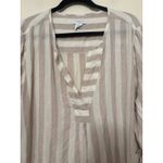 Antibes Blanc Linen Tunic Top Womens 2X Beige White Striped Roll Tab Sleeve Tan Size XXL Photo 5