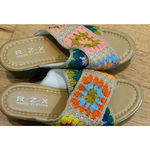Granny square Multicolor Crochet Wedge Sandals Size 6.5 Gold Photo 2
