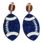 Football Earrings Blue Glitter Dangle Drop Earrings Game Day Jewelry New Photo 0