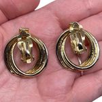 Vintage Unsigned Gold Tone Round Clip On Earrings Statement Classic Modernist Photo 3