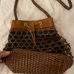 Talbots Woven Brown Leather @ Black Linen Lined Crossbody Bag, size 12x10 Photo 3