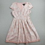 Jessica Howard Womens Dress Size 6P Blush Pink White V-Neck Jacquard Fit & Flare Photo 0