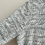 W5 Anthropologie Black and White Fringe Hem 3/4 Sleeve Zippered Aztec Blouse, M Photo 9