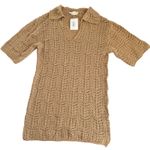 Simple Threads Tan Crochet Knit Polo Mini Dress Womens Small/Medium Vacation NWT Photo 0