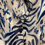 Naomi Womens Sheer Button Down Blouse XL 42” Blue White Print Ruffles Beach Photo 3