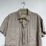 Free People  Ivory Striped Christopher Linen Shirt Oversized Sz S NWT Photo 2