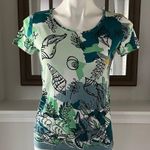Ann Taylor  Crew Neck Top Cotton Marine Green Multi Short Sleeve Size S NEW Photo 4