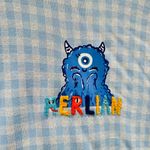 Ganni Blue Gingham Women's Knit Top with Cute Monster Print Photo 5