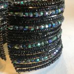 Black AB Rainbow Coated Seed Bead Beaded Boho Wide Cuff Bracelet Photo 4