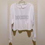 Lululemon Muscle Love Long Sleeve Shirt Top Motif White Graphic Wordmark Size 6 Photo 6