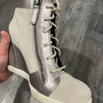 Saks 5th Avenue Gray for Saks Fifth Avenue Suede Leather Metallic Lace Up Wedge Booties sz 6.5 Photo 12