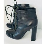 Tom Ford Black Leather Fringe Lace-Up Ankle Boots Size 35.5 Block Heel Booties Photo 8