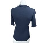 Joie  Navy Blue Ribbed Knit Ruffle Short Sleeve Mock Neck Sweater Top Size M Photo 1