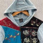 Sacred Threads  Jacket Womens M/L Baby Blue Patchwork‎ Embroidered Full Zip Hood Photo 1