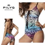 PilyQ New. lace up front multicolored bamboo print swimsuit. Normally $149 Photo 1