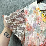 Allison Brittney Vintage Y2K Mini Dress Women Medium Pink Floral Beaded Mesh Sheer Fairy Ethereal Photo 5