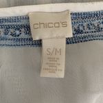 Chico's  Womens Size Small Medium White Blue V Neck Trim Kimono Blouse Top Photo 3