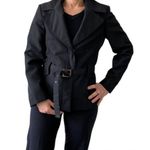 United Colors Of Benetton BENETTON Black Jacket Blazer Belted Snap Closure Lined Oversized Collar Size 44 Photo 12