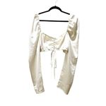 Jagger & Stone Schiffer Ivory White Satin Cinched Bust Long Sleeve Crop Top 10 Photo 3