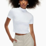Aritzia Babaton White Formarib Short Sleeve Mock Neck Knit T-Shirt Size Medium Photo 0