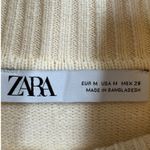 ZARA Womens Medium Striped Turtleneck Sweater Cream Navy Long Sleeve Chunky Knit Photo 2