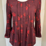 Daniel Rainn  Burgundy Floral Blouse round neck long sleeve M relaxed fit flowy Photo 0