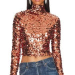 Smythe Blocked Paillette Mock Neck Top in Copper Size Small Orange Photo 0