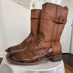 Boho Western Cowgirl Brown Croc Snake Faux Leather Buckle Boots EU 42 US 11.5 Photo 2