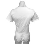 OQQ White Ribbed Crewneck Short Sleeve Stretch Bodysuit T Photo 1