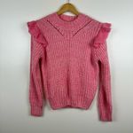 Greylin Womens Ruth Ruffle Shoulder Chunky Knit Sweater in Pink Sz S | Feminine Photo 3