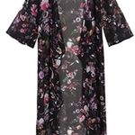 Sherosa Women's Floral Print Sheer Chiffon Loose Kimono Cardigan OSFM Black Photo 0