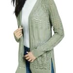 Hippie Rose Olive Open Front Pointelle Cardigan Photo 1