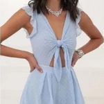 Lucy in the Sky  Blair Romper Small Blue‎ Swiss Dot Sheer Ruffle Tie Front Cute Photo 0