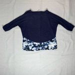 Dress Barn  | Navy & White Watercolor Print Baseball Tee Style Blouse | PM Photo 1