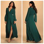 Lulus NWOT  Adoring You Chiffon Long Sleeve Maxi Dress Gown Hunter Green Medium Photo 1