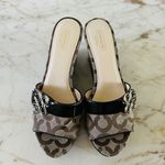 Coach Geri Black Brown Logo Print Canvas Wedge Heel Platform Sandals - US 8.5 Photo 2